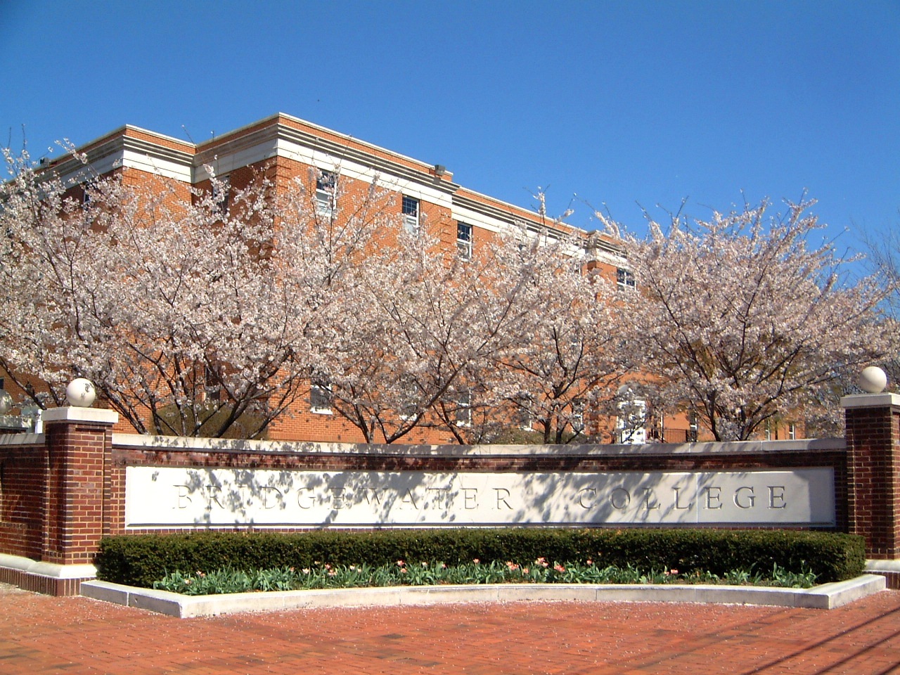 A Bridgewater College building with a sign.