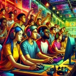 A group of Virginia college students participating in the growing trend of Collegiate Esports gather in a room to play video games together.